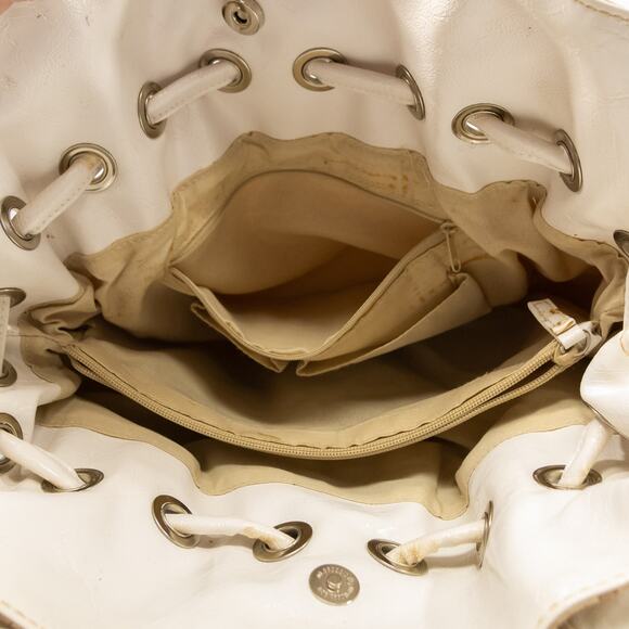 Vintage Womens Large Purse Tan White G Signature Roomy 3 Compartment Satchel Bag - Picture 7 of 8